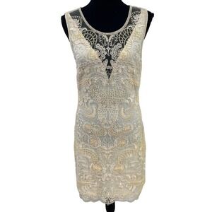 NWT Minuet Ivory Cream Beaded Evening Cocktail Dress Large